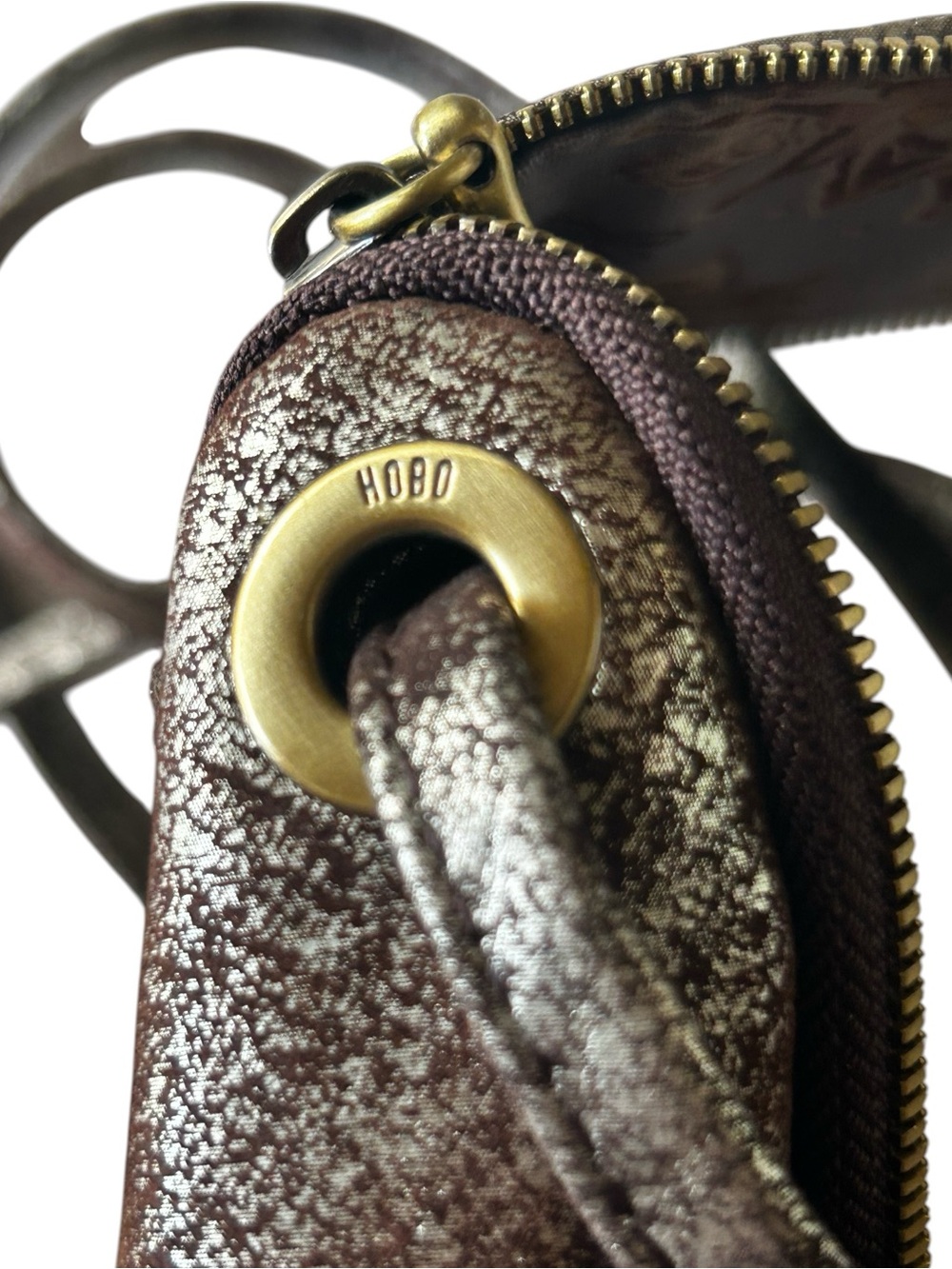 HOBO INTERNATIONAL Fern Metallic Shimmer Crossbody Bag with Brown/Gold Accents - Picture 7 of 17